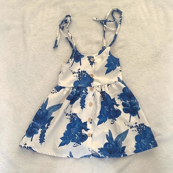 Floral Blue and White Kids Dress - Picture 1 of 2
